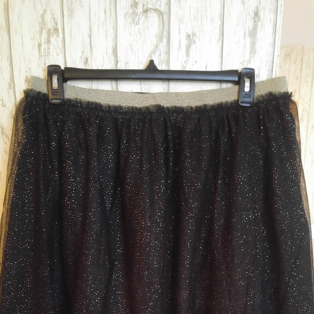 Knee length metallic gold skirt